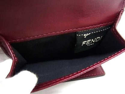 Bordeaux Fi3094 Fendi Leather Trifold Wallet Coin Purse Billfold Women's