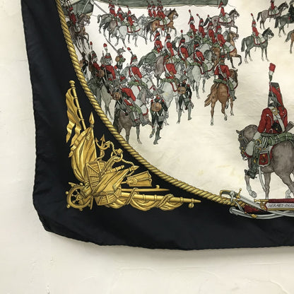 Hermes Carre 90 Marine Et Cavalerie Sea and Cavalry Large Scarf Black Multi All-over Print Silk