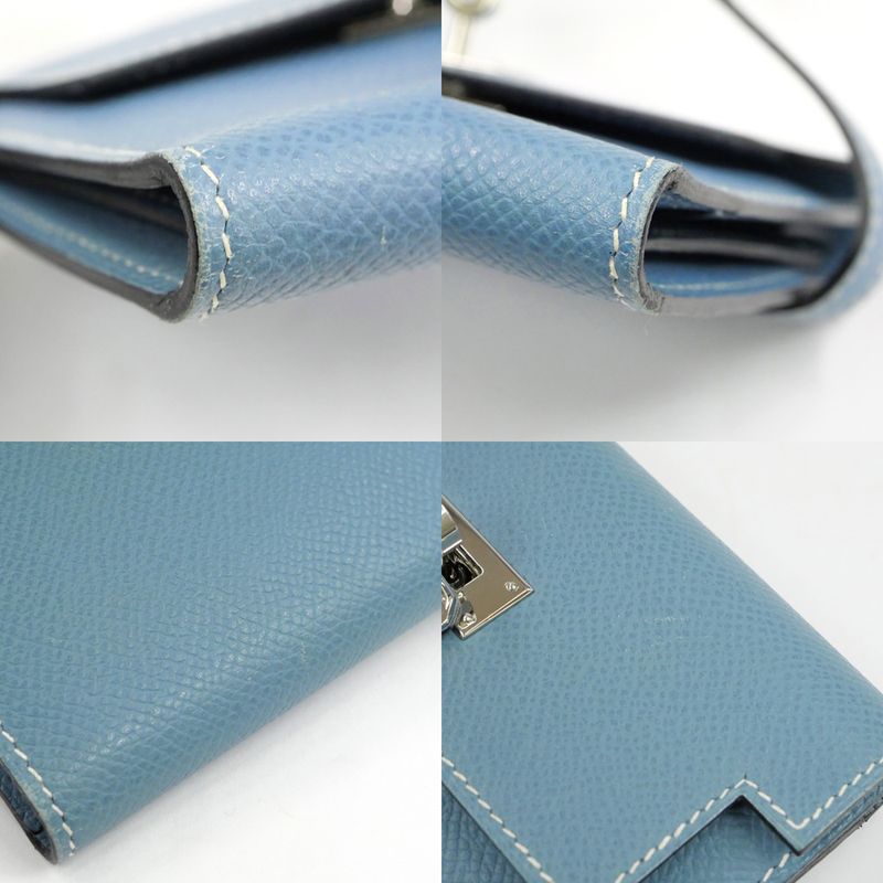 Hermes Kelly Wallet Compact Tri-fold Wallet Blue Jean Silver Hardware