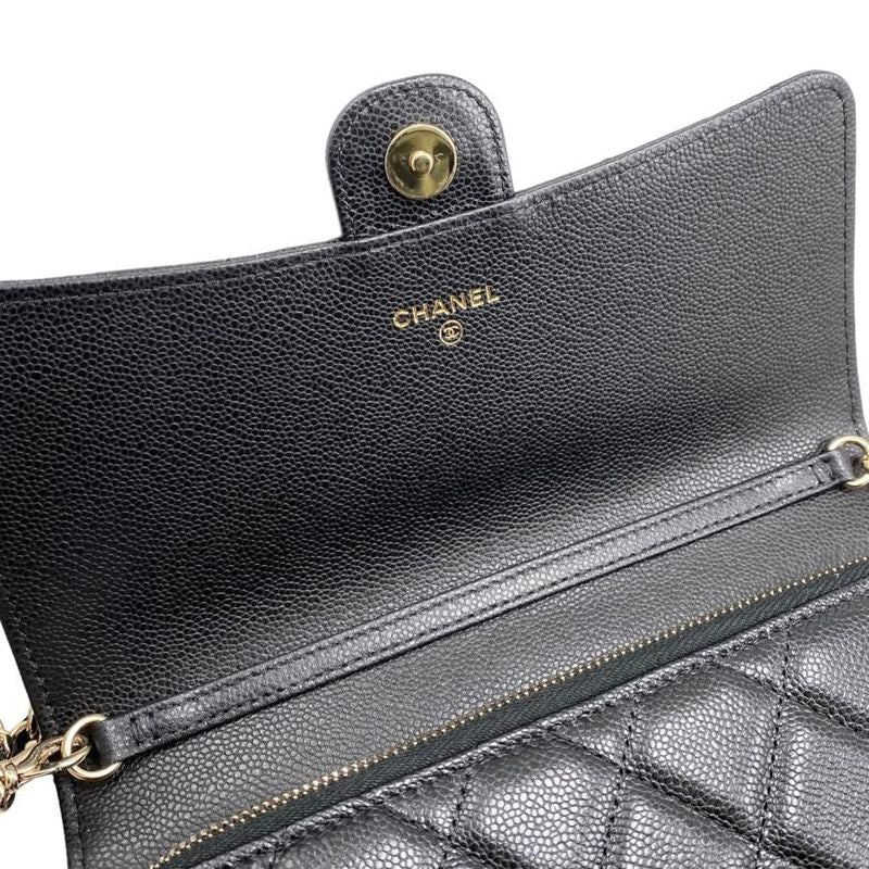 Chanel Shoulder Bag Chain Wallet Ap3876 Matelasse Caviar Skin Coco Mark Black