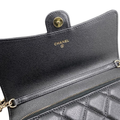 Chanel Shoulder Bag Chain Wallet Ap3876 Matelasse Caviar Skin Coco Mark Black