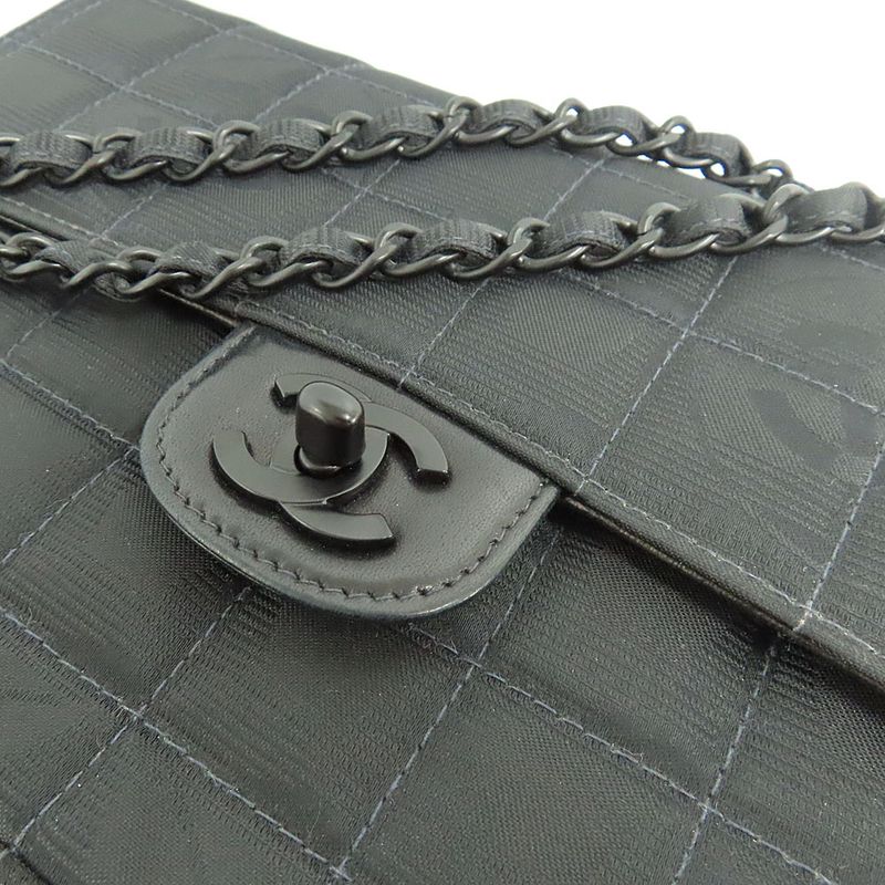 Chanel Vintage New Travel Line All Black Chain Shoulder Bag Black