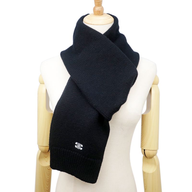 Celine Muffler - Black BK Triomphe Logo Wool Ladies Accessories Others