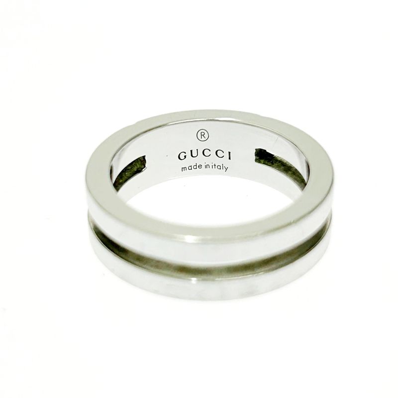 Gucci Silver Logo Double Line Ring 5.6g 925 Engraved 415164 Ring