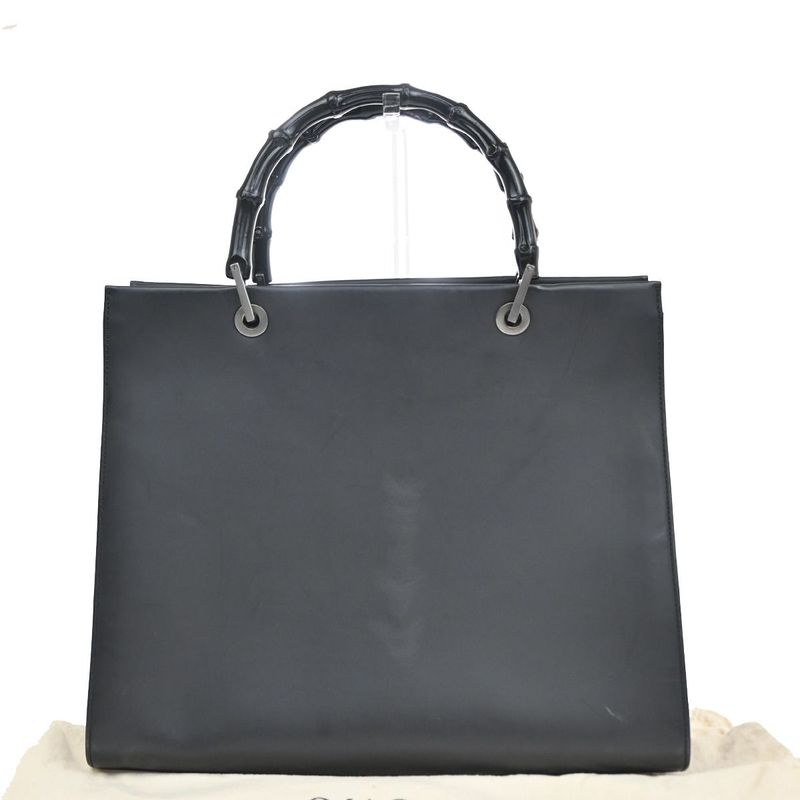 Gucci Tote Handbag Bamboo Black Leather 30ka703