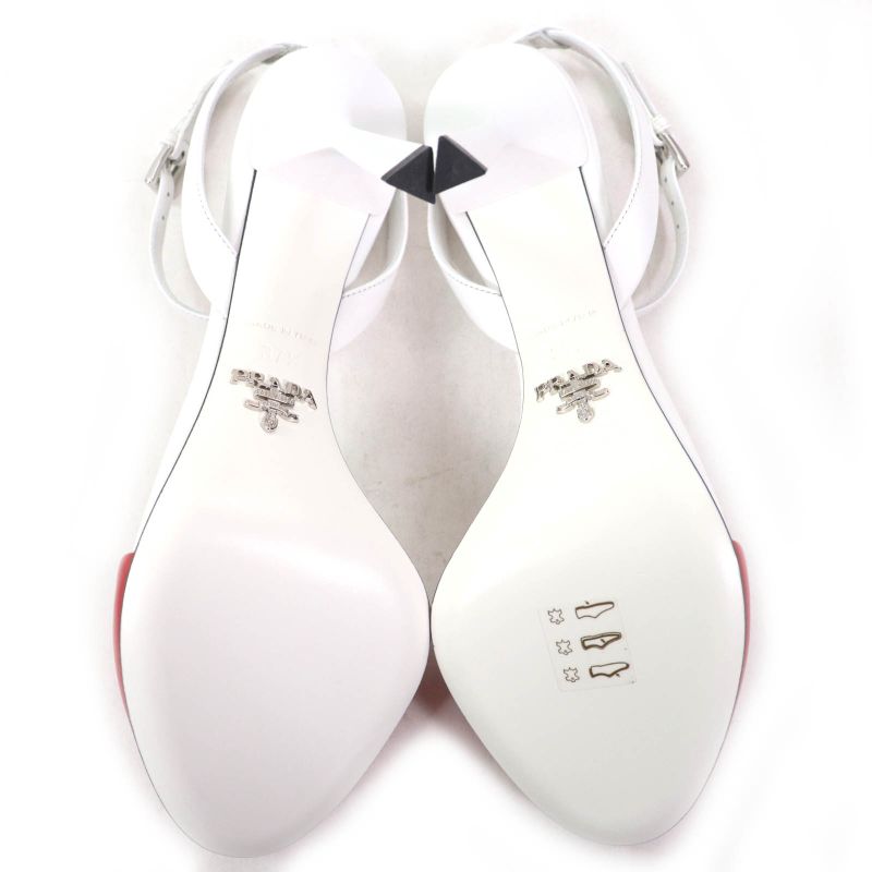 Prada 1i890m Triangle Logo Strap Leather Pumps Rosso Bianco 37.5 With Box And