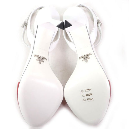 Prada 1i890m Triangle Logo Strap Leather Pumps Rosso Bianco 37.5 With Box And