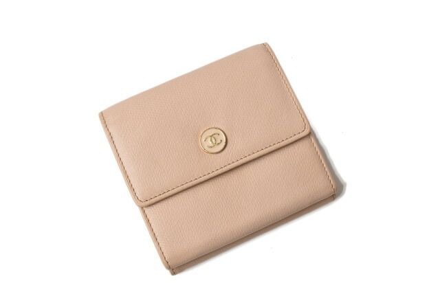 Chanel Foldable Wallet Double Hook Chanel Wallet A20902 Coco Mark Beige