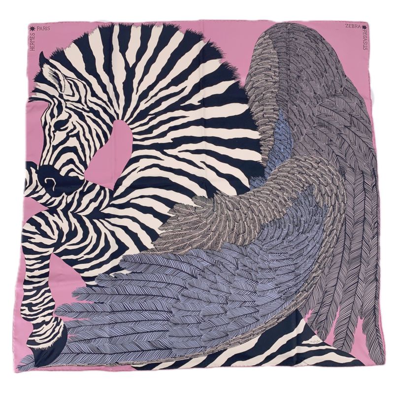Hermes Carre 90 Zebra Pegasus Pink Scarf 100% Silk With Box