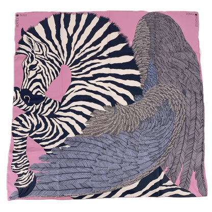 Hermes Carre 90 Zebra Pegasus Pink Scarf 100% Silk With Box