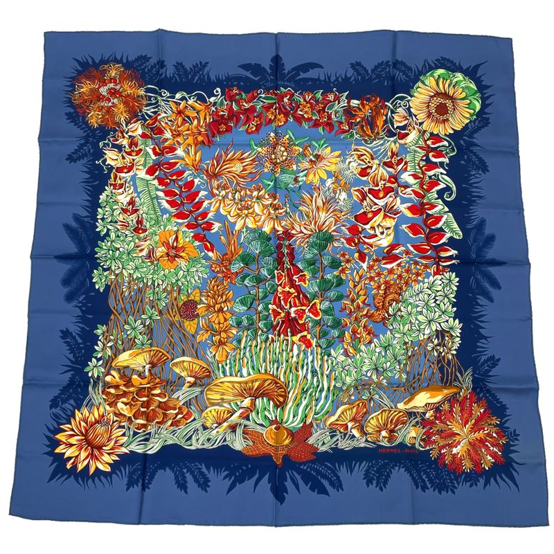 Hermes Scarf Silk L'ile Deserte None Man Island Carre 90 Navy