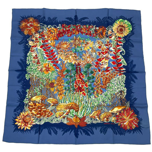 Hermes Scarf Silk L'ile Deserte None Man Island Carre 90 Navy