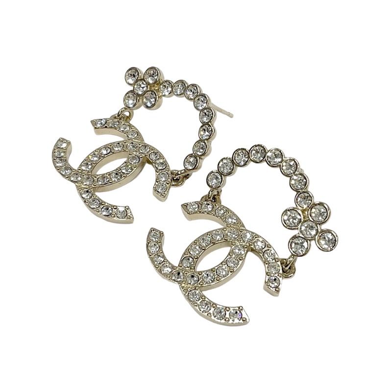 Chanel Earrings Earring Gold Coco Mark Flower Rhinestone