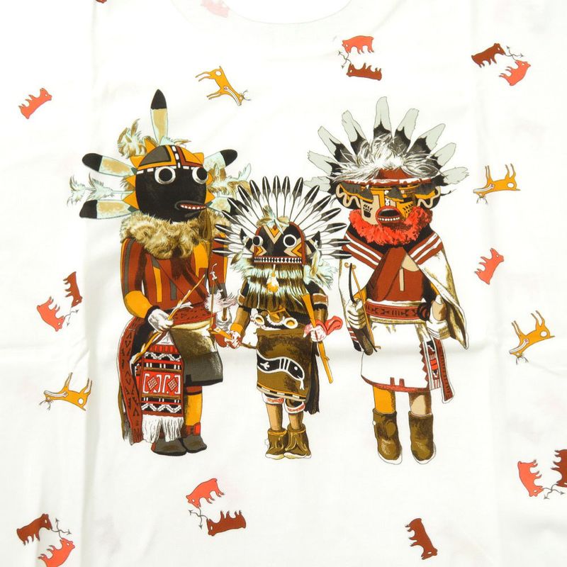 Hermes Kachina Cotton Size 44 White Multicolor Short Sleeve T-shirt 0355 Hermes