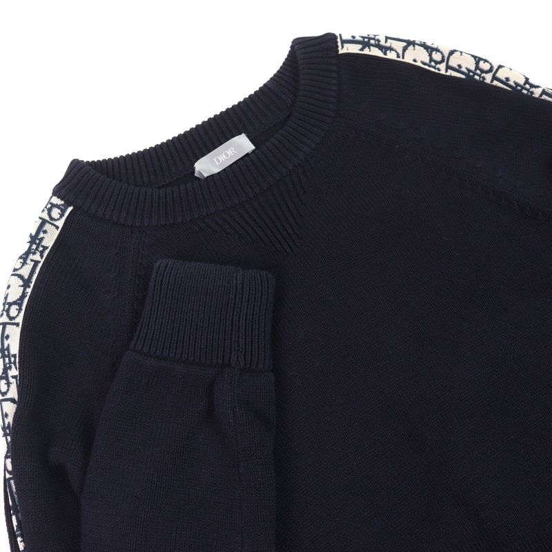 DIOR Christian DIOR Homme 113m638at187 Cotton Silk Oblique Sleeve Pullover Knit Sweater Navy