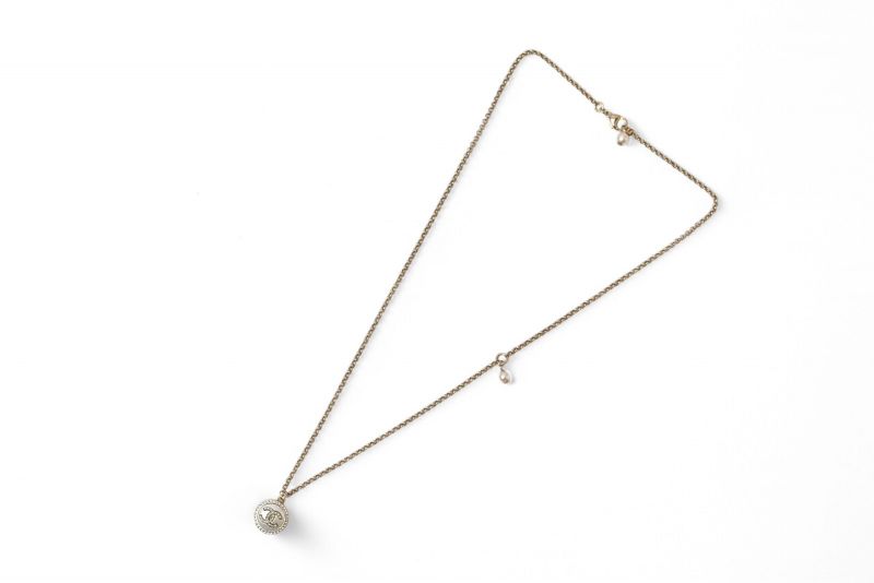 Chanel Necklace Pendant 2way Chanel Coco Mark CC Circle Motif Rhinestone Gold