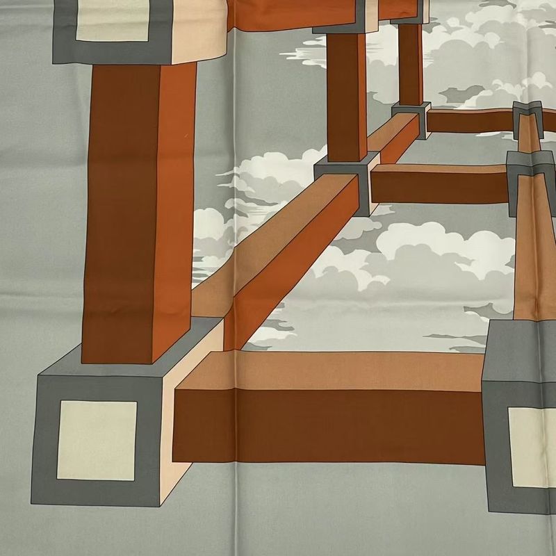 Hermes Carre 90 Silk Scarf Amcassandre Aldoff Moulon Cassandre Gray