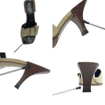 Gucci - Metal Buckle Square Toe Heeled Sandals - 34 - Beige - Women's