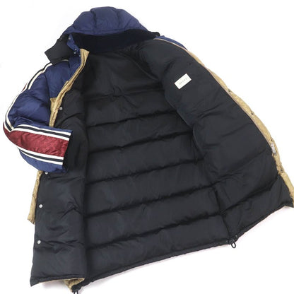 Gucci 590744 GG Logo Sideline Hooded Down Coat Bench Coat Bordeaux Blue Gold 50