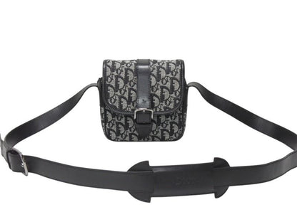Dior Shoulder Bag Trotter Canvas Leather Black Galliano