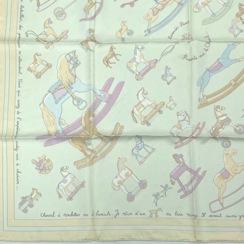 Hermes Carre 90 Raconte Moi Le Cheval Talking About Horses Beige Scarf 100% Silk