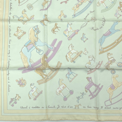 Hermes Carre 90 Raconte Moi Le Cheval Talking About Horses Beige Scarf 100% Silk