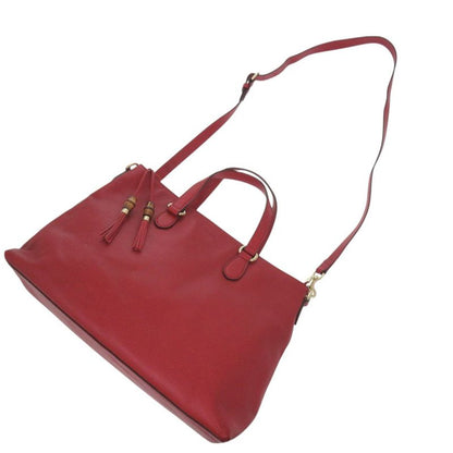 Gucci Bamboo Tassel 449643 Leather Bamboo Red 2way Handbag Red 0910 Gucci