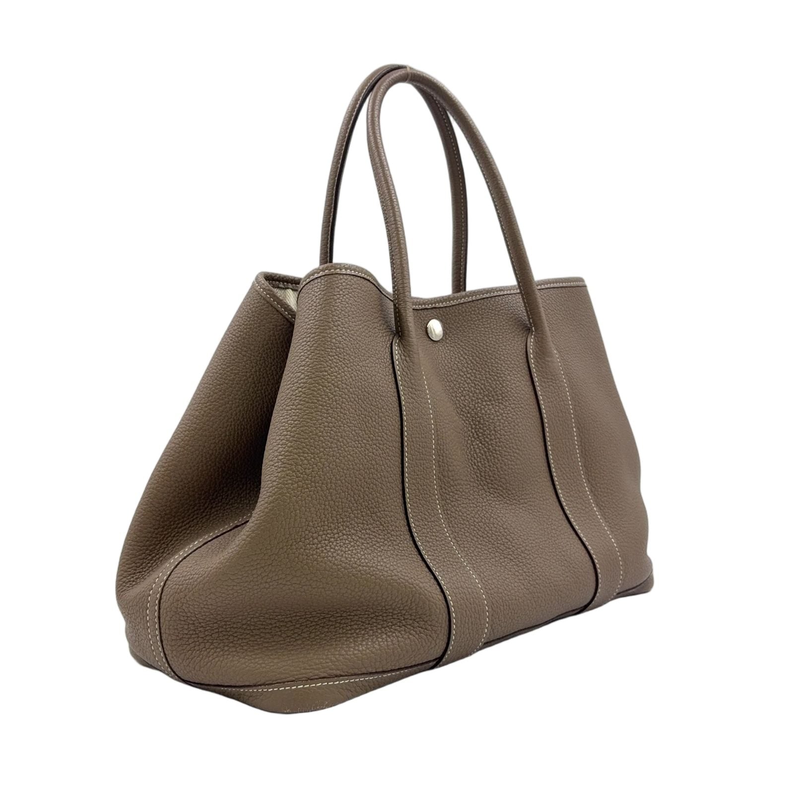 Hermes Garden Party TPM Leather Gray Beige Tote Silver — view 2