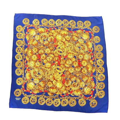 Chanel Scarf Navy Blue and Gold Silk All-Over Print Coco Mark Chain Jewelry