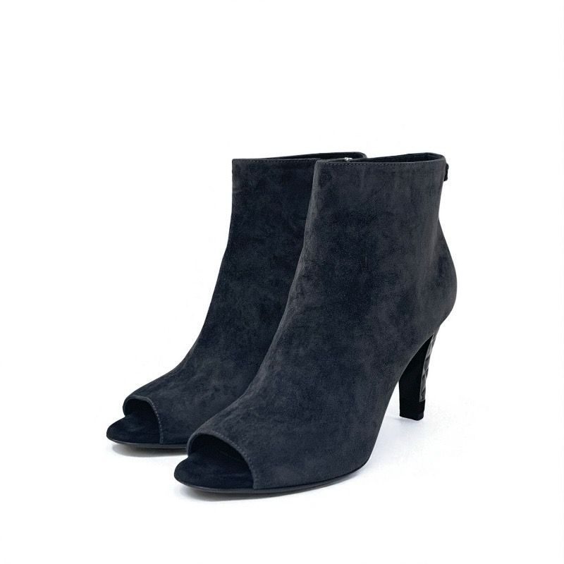 Chanel Boots Short Boots Shoes Suede Gray Unused Here Mark Matelasse Open Toe