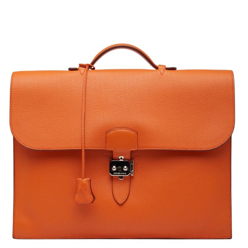 Hermes Sac A Depeches 38 Business Bag Briefcase Orange Taurillon Clemence Women