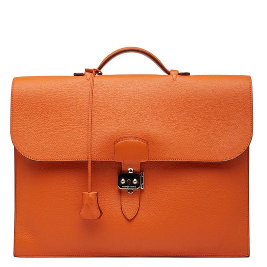 Hermes Sac A Depeches 38 Business Bag Briefcase Orange Taurillon Clemence Women
