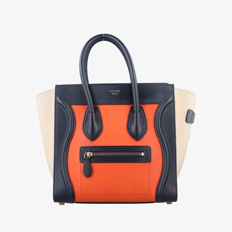 Celine Luggage Mini Shopper Orange X Black X Beige Leather S-cu-4124