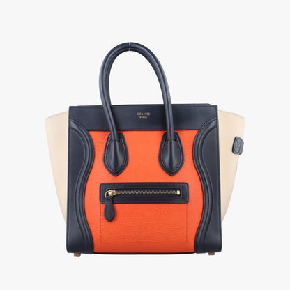 Celine Luggage Mini Shopper Orange X Black X Beige Leather S-cu-4124