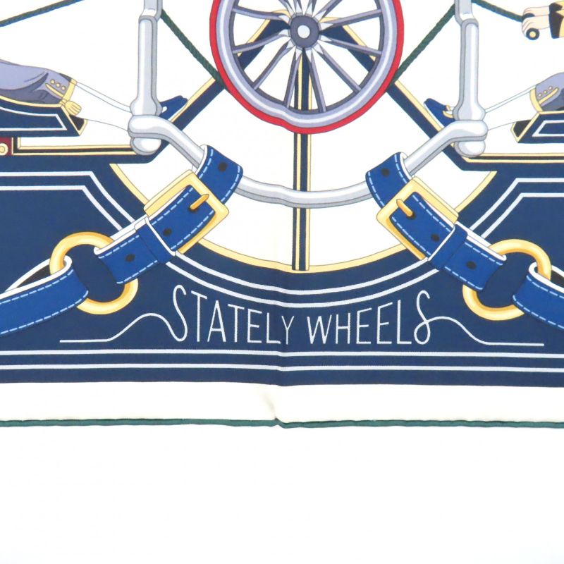 Hermes Carré 90 Stately Wheels 100% Silk Clesme / Bordeaux / Blue Current