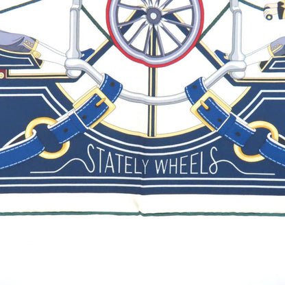 Hermes Carré 90 Stately Wheels 100% Silk Clesme / Bordeaux / Blue Current