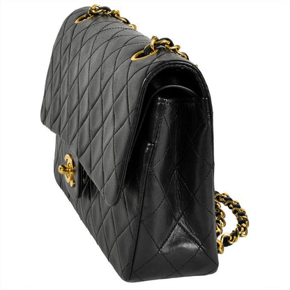 Chanel Matelasse 25 W Flap Chain Shoulder Bag Lambskin Black Gold Hardware Coco