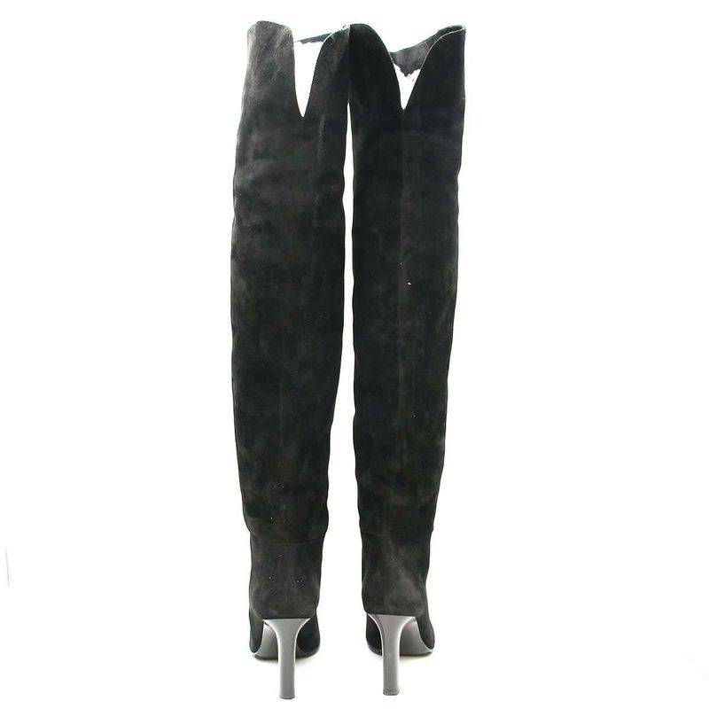 Saint Laurent Paris Knee High Suede Leather Heel Boots Black 37 632613