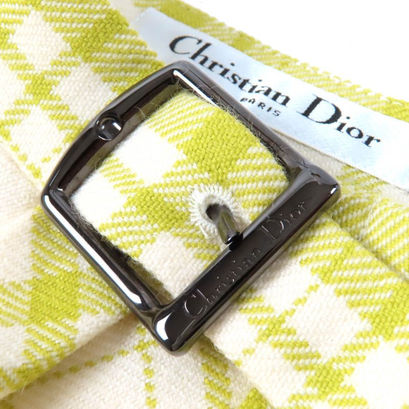 Christian DIOR 21AW 141j46a1342 100% Wool Logo Buckle Checkered Flared Skirt