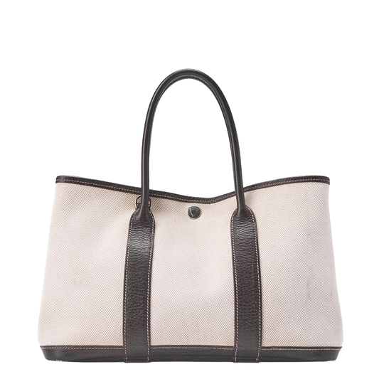 Hermes Garden Party TPM Handbag Toile Ash Ivory X Brown Silver Hardware Ladies