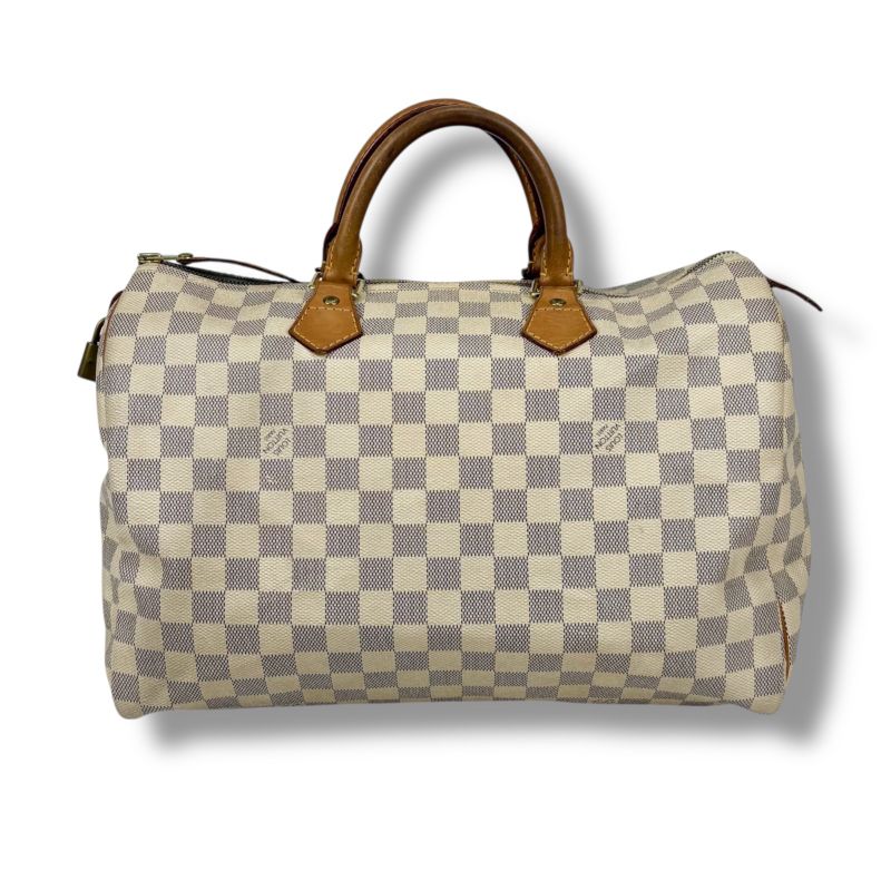 Louis Vuitton Damier Azure Speedy 35 Handbag Mini Boston Bag White Beige