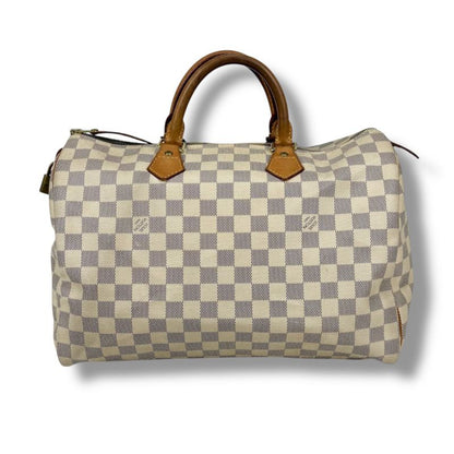 Louis Vuitton Damier Azure Speedy 35 Handbag Mini Boston Bag White Beige