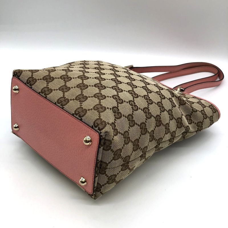 Gucci 120840 Tote Bag Beige/pink GG Canvas/leather Women's Fashion