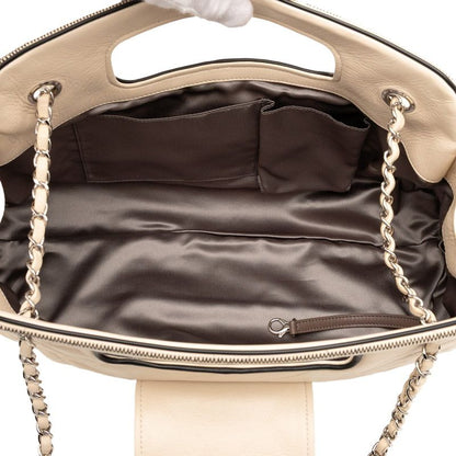 Chanel 255 East West Handbag Chain One Shoulder Bag Ivory Silver Lambskin Women
