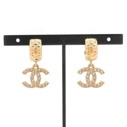 Chanel Earrings Earring Gold Coco Mark Rhinestone Half Hoop