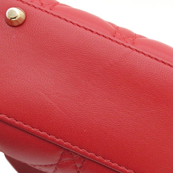 Christian Dior 2way Bag Lady Dior Mini Lambskin Red Gold Hardware Red Shoulder