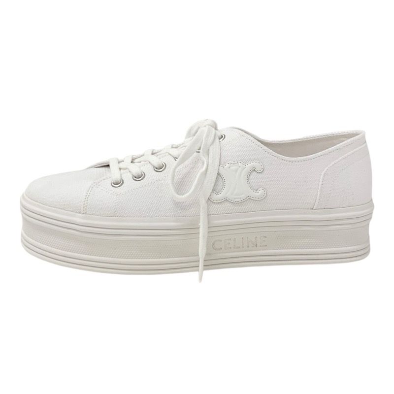 Celine Jane Sneakers Shoes Canvas Leather White Triomphe