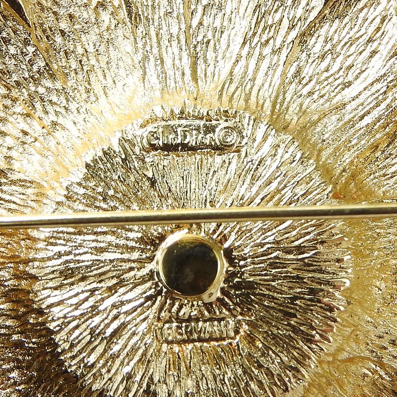 Christian Dior Brooch Metal Gold Rhinestone Plated Accessory Ladies Women