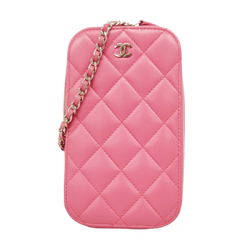 Chanel Shoulder Bag Matelasse Lambskin Pink Silver Hardware Women