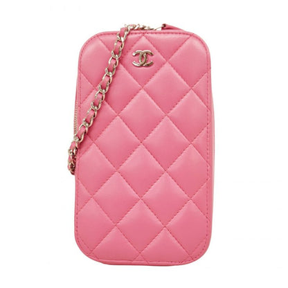 Chanel Shoulder Bag Matelasse Lambskin Pink Silver Hardware Women
